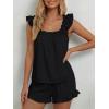 image:imageLILLUSORY Pajamas Sets for Women 2 Piece Cute Bridal Pjs Sexy Lounge Sleepwear Summer Outfits 2026 Ruffle Tops and ShortsBlack