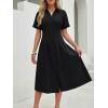 image:imageLILLUSORY Shirt Dress for Women Short Sleeve Striped Button Down Casual Summer Midi Dresses 2026 Beach Vacation ClothesBlack