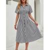 image:imageLILLUSORY Shirt Dress for Women Short Sleeve Striped Button Down Casual Summer Midi Dresses 2026 Beach Vacation ClothesBlack Stripe
