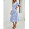 image:imageLILLUSORY Shirt Dress for Women Short Sleeve Striped Button Down Casual Summer Midi Dresses 2026 Beach Vacation ClothesBlue Stripe
