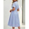 image:imageLILLUSORY Shirt Dress for Women Short Sleeve Striped Button Down Casual Summer Midi Dresses 2026 Beach Vacation ClothesBlue Stripe