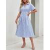 image:imageLILLUSORY Shirt Dress for Women Short Sleeve Striped Button Down Casual Summer Midi Dresses 2026 Beach Vacation ClothesBlue Stripe