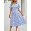 image:imageLILLUSORY Shirt Dress for Women Short Sleeve Striped Button Down Casual Summer Midi Dresses 2026 Beach Vacation ClothesBlue Stripe
