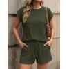 image:imageLILLUSORY Women 2 Piece Matching Lounge Sets Clothing 2026 Waffle Knit Cap Sleeve Summer Airport Outfits with ShortsArmy Green