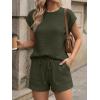 image:imageLILLUSORY Women 2 Piece Matching Lounge Sets Clothing 2026 Waffle Knit Cap Sleeve Summer Airport Outfits with ShortsArmy Green