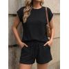 image:imageLILLUSORY Women 2 Piece Matching Lounge Sets Clothing 2026 Waffle Knit Cap Sleeve Summer Airport Outfits with ShortsBlack