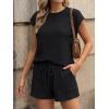 image:imageLILLUSORY Women 2 Piece Matching Lounge Sets Clothing 2026 Waffle Knit Cap Sleeve Summer Airport Outfits with ShortsBlack