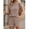 image:imageLILLUSORY Women 2 Piece Matching Lounge Sets Clothing 2026 Waffle Knit Cap Sleeve Summer Airport Outfits with ShortsDark Khaki
