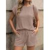image:imageLILLUSORY Women 2 Piece Matching Lounge Sets Clothing 2026 Waffle Knit Cap Sleeve Summer Airport Outfits with ShortsDark Khaki