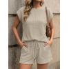 image:imageLILLUSORY Women 2 Piece Matching Lounge Sets Clothing 2026 Waffle Knit Cap Sleeve Summer Airport Outfits with ShortsKhaki