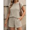 image:imageLILLUSORY Women 2 Piece Matching Lounge Sets Clothing 2026 Waffle Knit Cap Sleeve Summer Airport Outfits with ShortsKhaki