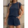 image:imageLILLUSORY Women 2 Piece Matching Lounge Sets Clothing 2026 Waffle Knit Cap Sleeve Summer Airport Outfits with ShortsNavy Blue