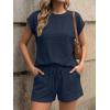 image:imageLILLUSORY Women 2 Piece Matching Lounge Sets Clothing 2026 Waffle Knit Cap Sleeve Summer Airport Outfits with ShortsNavy Blue