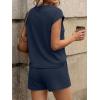 image:imageLILLUSORY Women 2 Piece Matching Lounge Sets Clothing 2026 Waffle Knit Cap Sleeve Summer Airport Outfits with ShortsNavy Blue