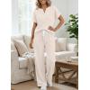 image:imageLILLUSORY Womens 2 Piece Matching Lounge Sets Summer Henley Neck Wide Leg Pants Casual Sweat SuitApricot