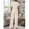 image:imageLILLUSORY Womens 2 Piece Matching Lounge Sets Summer Henley Neck Wide Leg Pants Casual Sweat SuitApricot