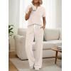 image:imageLILLUSORY Womens 2 Piece Matching Lounge Sets Summer Henley Neck Wide Leg Pants Casual Sweat SuitApricot