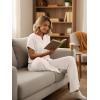 image:imageLILLUSORY Womens 2 Piece Matching Lounge Sets Summer Henley Neck Wide Leg Pants Casual Sweat SuitApricot