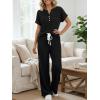 image:imageLILLUSORY Womens 2 Piece Matching Lounge Sets Summer Henley Neck Wide Leg Pants Casual Sweat SuitBlack