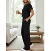 image:imageLILLUSORY Womens 2 Piece Matching Lounge Sets Summer Henley Neck Wide Leg Pants Casual Sweat SuitBlack