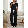image:imageLILLUSORY Womens 2 Piece Matching Lounge Sets Summer Henley Neck Wide Leg Pants Casual Sweat SuitBlack