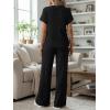 image:imageLILLUSORY Womens 2 Piece Matching Lounge Sets Summer Henley Neck Wide Leg Pants Casual Sweat SuitBlack
