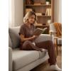 image:imageLILLUSORY Womens 2 Piece Matching Lounge Sets Summer Henley Neck Wide Leg Pants Casual Sweat SuitBrown