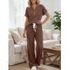 image:imageLILLUSORY Womens 2 Piece Matching Lounge Sets Summer Henley Neck Wide Leg Pants Casual Sweat SuitBrown