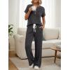 image:imageLILLUSORY Womens 2 Piece Matching Lounge Sets Summer Henley Neck Wide Leg Pants Casual Sweat SuitDark Grey