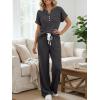 image:imageLILLUSORY Womens 2 Piece Matching Lounge Sets Summer Henley Neck Wide Leg Pants Casual Sweat SuitDark Grey