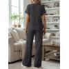 image:imageLILLUSORY Womens 2 Piece Matching Lounge Sets Summer Henley Neck Wide Leg Pants Casual Sweat SuitDark Grey