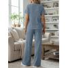 image:imageLILLUSORY Womens 2 Piece Matching Lounge Sets Summer Henley Neck Wide Leg Pants Casual Sweat SuitDusty Blue