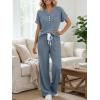 image:imageLILLUSORY Womens 2 Piece Matching Lounge Sets Summer Henley Neck Wide Leg Pants Casual Sweat SuitDusty Blue