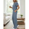 image:imageLILLUSORY Womens 2 Piece Matching Lounge Sets Summer Henley Neck Wide Leg Pants Casual Sweat SuitDusty Blue