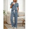 image:imageLILLUSORY Womens 2 Piece Matching Lounge Sets Summer Henley Neck Wide Leg Pants Casual Sweat SuitDusty Blue