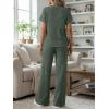 image:imageLILLUSORY Womens 2 Piece Matching Lounge Sets Summer Henley Neck Wide Leg Pants Casual Sweat SuitGreen