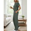 image:imageLILLUSORY Womens 2 Piece Matching Lounge Sets Summer Henley Neck Wide Leg Pants Casual Sweat SuitGreen