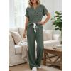 image:imageLILLUSORY Womens 2 Piece Matching Lounge Sets Summer Henley Neck Wide Leg Pants Casual Sweat SuitGreen