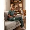 image:imageLILLUSORY Womens 2 Piece Matching Lounge Sets Summer Henley Neck Wide Leg Pants Casual Sweat SuitGreen