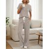 image:imageLILLUSORY Womens 2 Piece Matching Lounge Sets Summer Henley Neck Wide Leg Pants Casual Sweat SuitKhaki