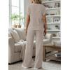 image:imageLILLUSORY Womens 2 Piece Matching Lounge Sets Summer Henley Neck Wide Leg Pants Casual Sweat SuitKhaki