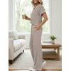 image:imageLILLUSORY Womens 2 Piece Matching Lounge Sets Summer Henley Neck Wide Leg Pants Casual Sweat SuitKhaki