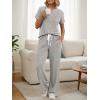 image:imageLILLUSORY Womens 2 Piece Matching Lounge Sets Summer Henley Neck Wide Leg Pants Casual Sweat SuitTan