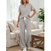 image:imageLILLUSORY Womens 2 Piece Matching Lounge Sets Summer Henley Neck Wide Leg Pants Casual Sweat SuitTan