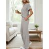 image:imageLILLUSORY Womens 2 Piece Matching Lounge Sets Summer Henley Neck Wide Leg Pants Casual Sweat SuitTan