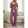 image:imageLILLUSORY Womens 2 Piece Matching Lounge Sets Summer Henley Neck Wide Leg Pants Casual Sweat SuitWine Red