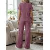 image:imageLILLUSORY Womens 2 Piece Matching Lounge Sets Summer Henley Neck Wide Leg Pants Casual Sweat SuitWine Red