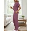 image:imageLILLUSORY Womens 2 Piece Matching Lounge Sets Summer Henley Neck Wide Leg Pants Casual Sweat SuitWine Red