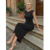 image:imageLILLUSORY Womens 2026 Summer Bodycon Midi Dress Elegant Ruched Split Wedding Guest Party Cocktail Wrap Dresses Trendy OutfitsBlack