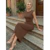 image:imageLILLUSORY Womens 2026 Summer Bodycon Midi Dress Elegant Ruched Split Wedding Guest Party Cocktail Wrap Dresses Trendy OutfitsBrown